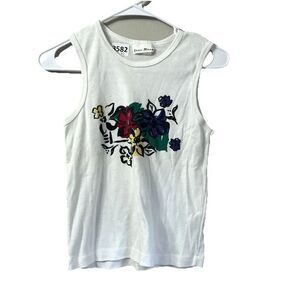 Your Move Vtg Y2K White Tank Top Flowers Graphic Boho Vintage Grunge L Womens